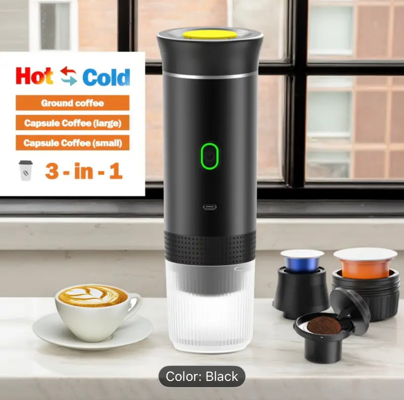 Wireless Portable Coffee Maker Espresso Coffee Maker for Car Home Camping Coffee Maker 3-In-1 Capsule Powder Travel Coffee Maker