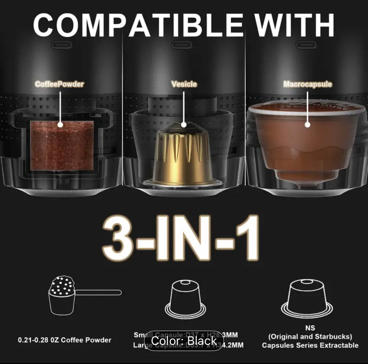 Wireless Portable Coffee Maker Espresso Coffee Maker for Car Home Camping Coffee Maker 3-In-1 Capsule Powder Travel Coffee Maker